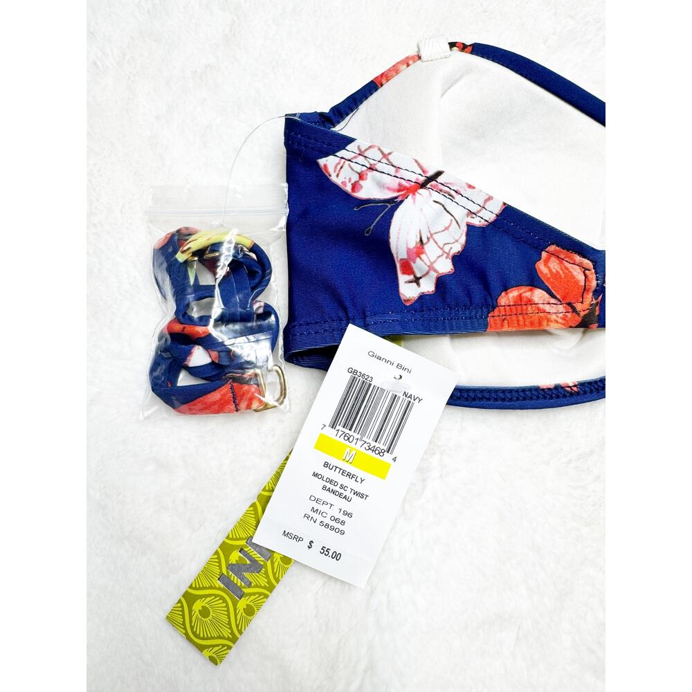 GIANNI BINI Navy Blue Butterfly Print Bandeau Bikini Swimsuit Set NEW Medium - Picture 5 of 7